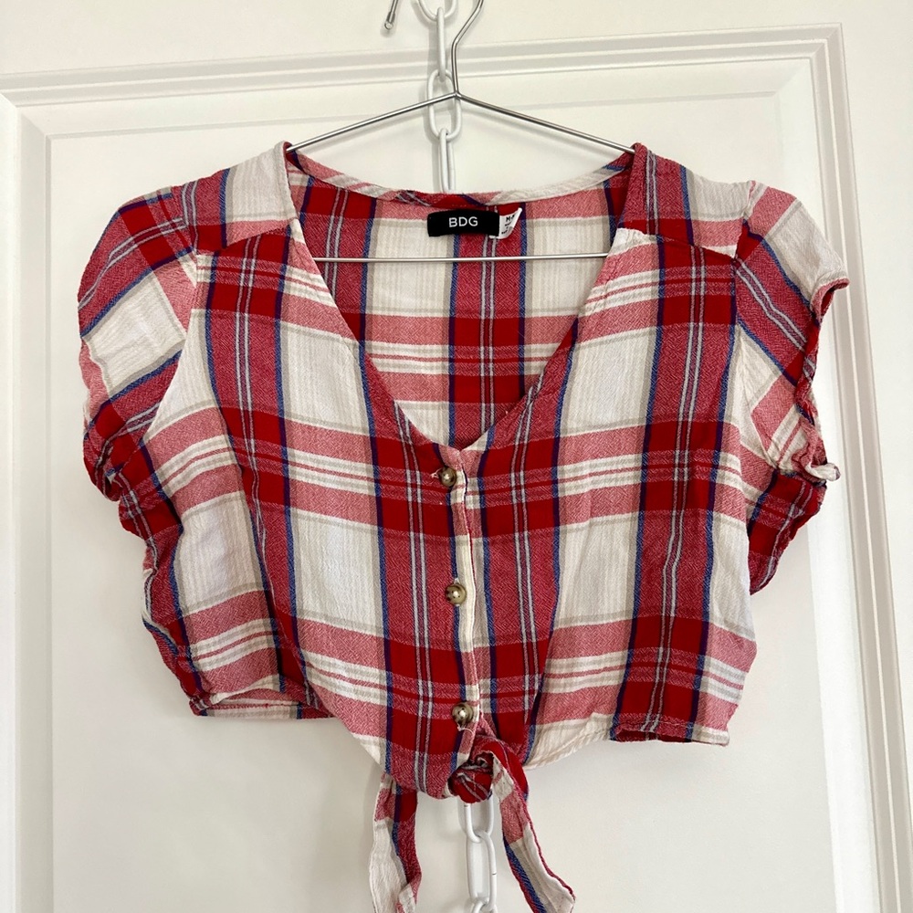 Urban Outfitters BDG Red Plaid Tie Front Crop Top